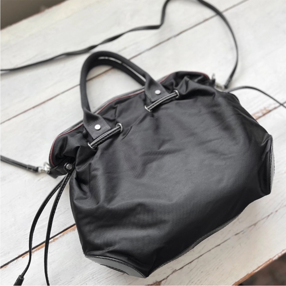 LANCEL "Miss Lancel" Black Leather /Nylon Handbag Hobo Purse Bucket Bag Paris - Picture 6 of 16